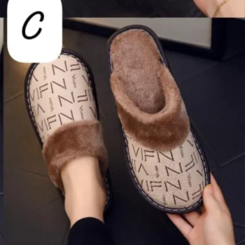 Brown and grey slippers