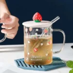 Fruit Style Cartoon Transparent Glass Cup With Straw