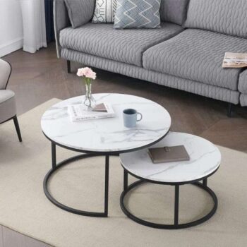 Nesting Table with Black Standsย (Mdf with Marble Effect)