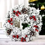 32cm Snow Flocked Front Door Christmas Wreath