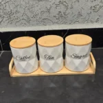 3pcs Ceramic Canisters Set with Bamboo Stand 1 3pcs Ceramic Canisters