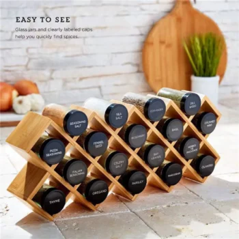 Wooden Spice Rack with 18 Glass Jar