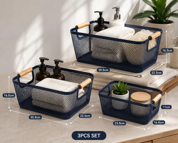 Pishon Collection Home 5 3PCS Mesh Storage Basket Set