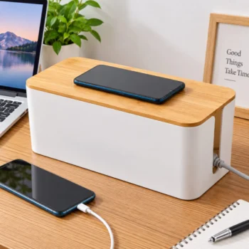 Cable Storage Box with Bamboo Lid